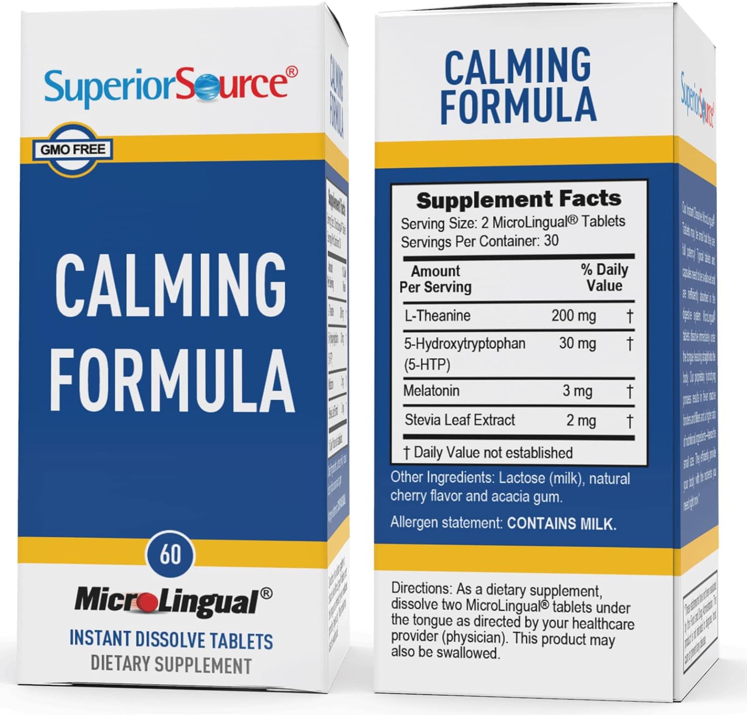 Superior Source Calming Formula with L-Theanine, 5-HTP & Melatonin - 60-Count MicroLingual Sleep Support (Pack of 2)