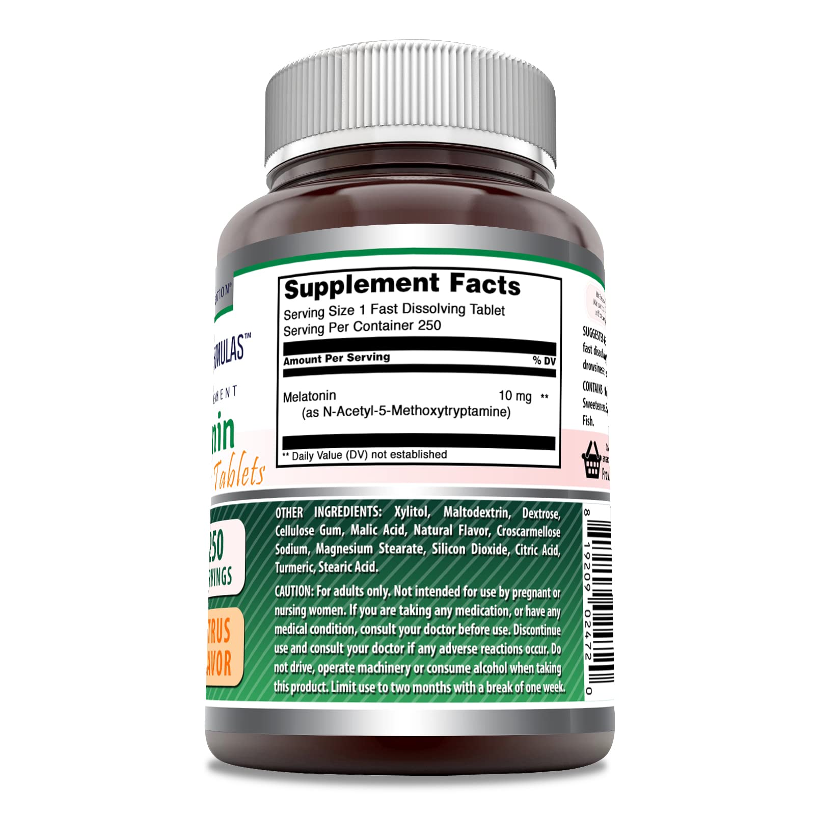 Amazing Formulas Melatonin Fast Dissolve 10 Mg 250 Tablets | Citrus Flavor | Non-GMO | Gluten Free | Made in USA