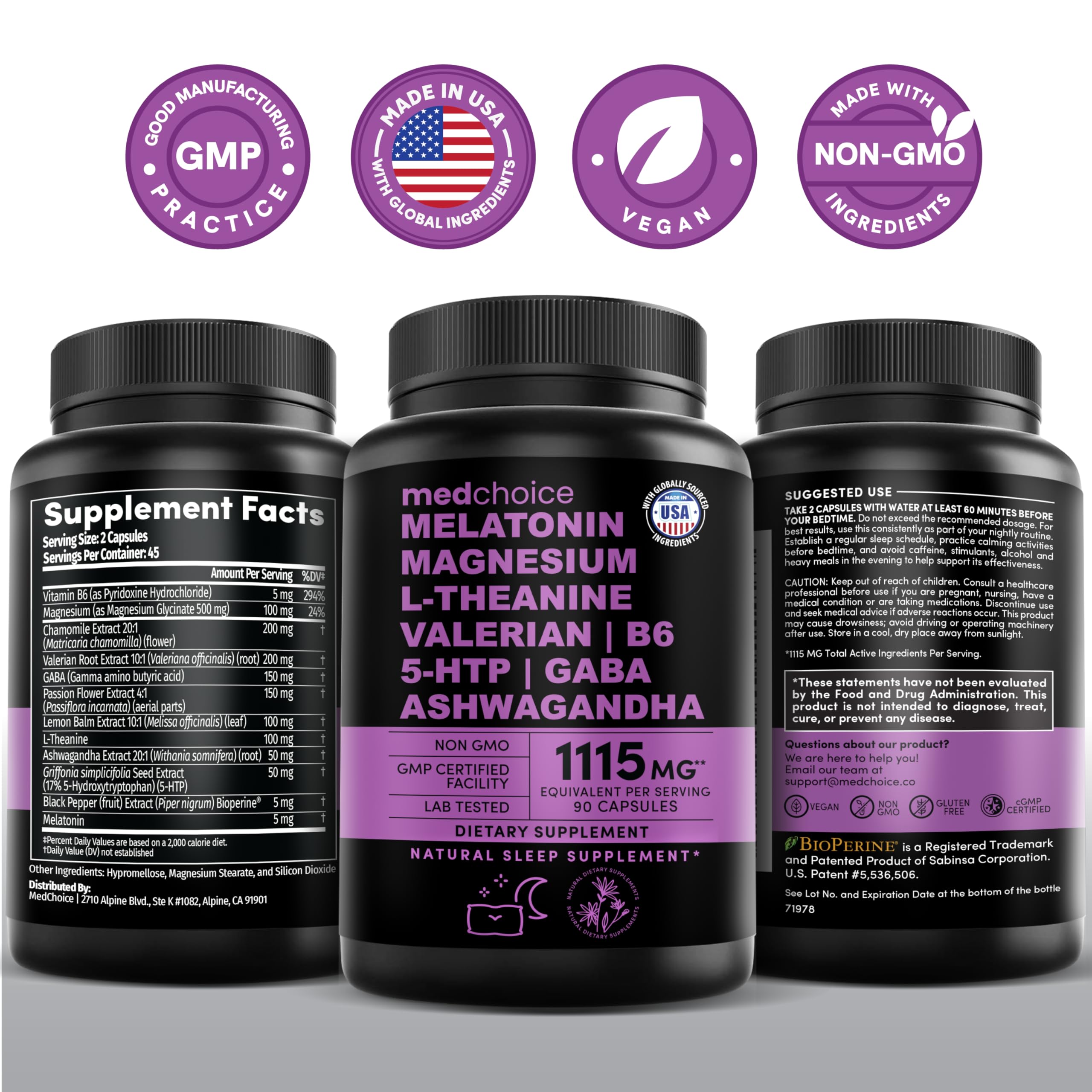 12-in-1 Melatonin Sleep Capsules – Sleep Aid with 5mg Melatonin + 500mg Magnesium Glycinate (90ct)