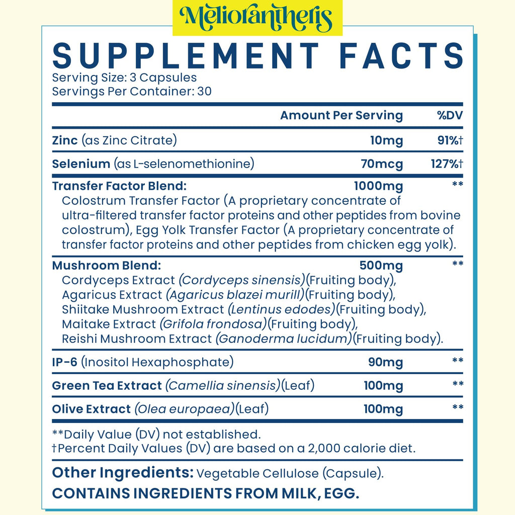 Meliorantheris Transfer Factor 1800mg – Immune & Cognitive Support (90 Capsules, 2 Bottles)