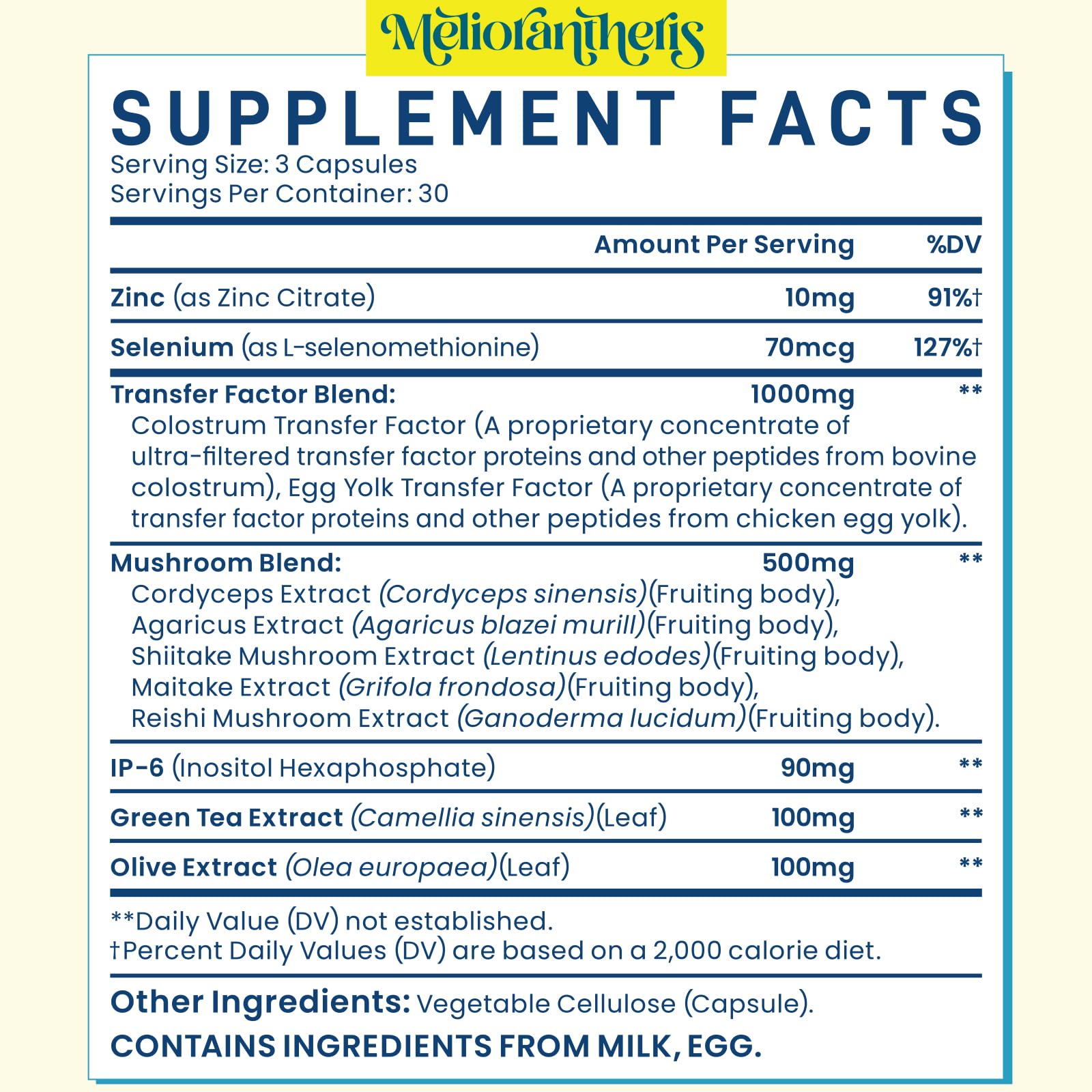 Meliorantheris Transfer Factor 1800mg – Immune & Cognitive Support (90 Capsules, 2 Bottles)