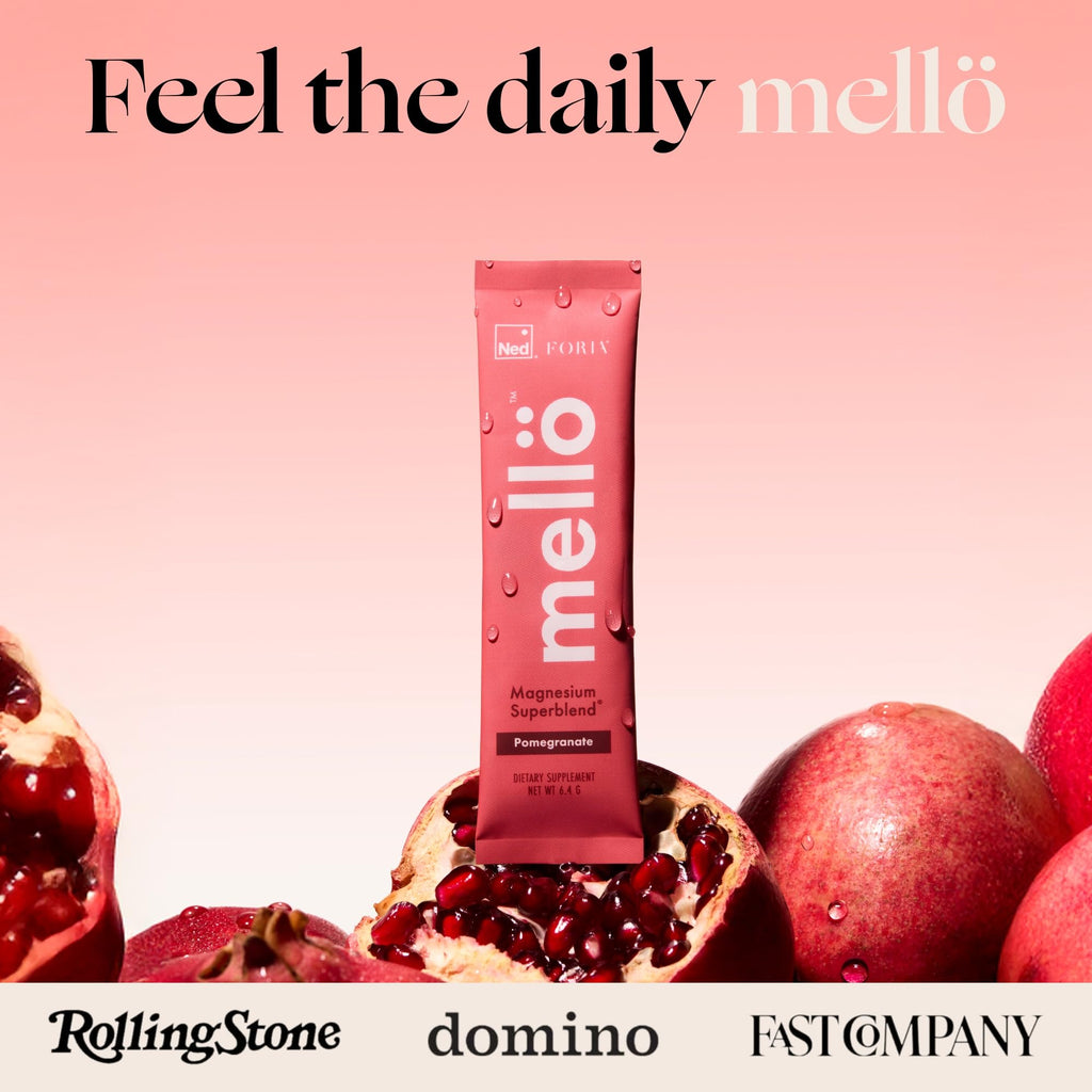 mellö Magnesium Superblend Powder – Sleep, Relaxation & Balanced Energy | Pomegranate, 10-Pack