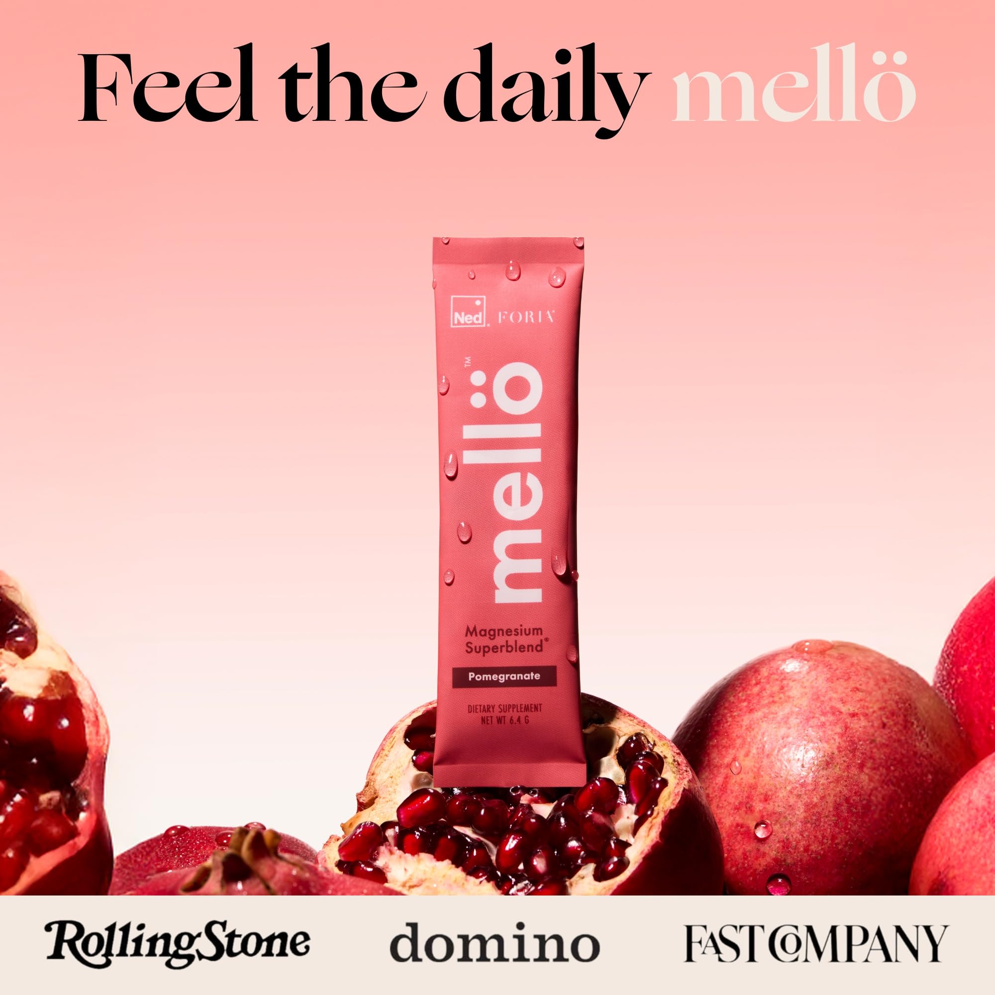 mellö Magnesium Superblend Powder – Sleep, Relaxation & Balanced Energy | Pomegranate, 10-Pack