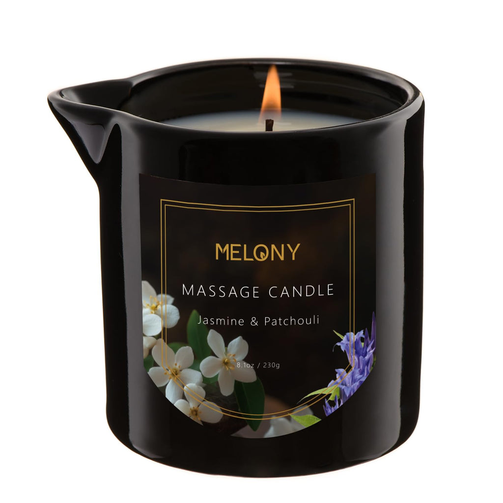 MELONY Luxury Massage Candle – Moisturising Body Oil for Relaxation (Jasmine & Patchouli)