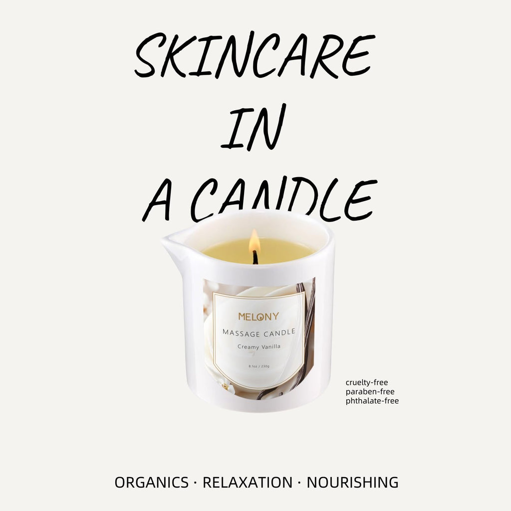 MELONY Luxury Massage Candle – Moisturising Body Oil, 8.1 oz, Creamy Vanilla
