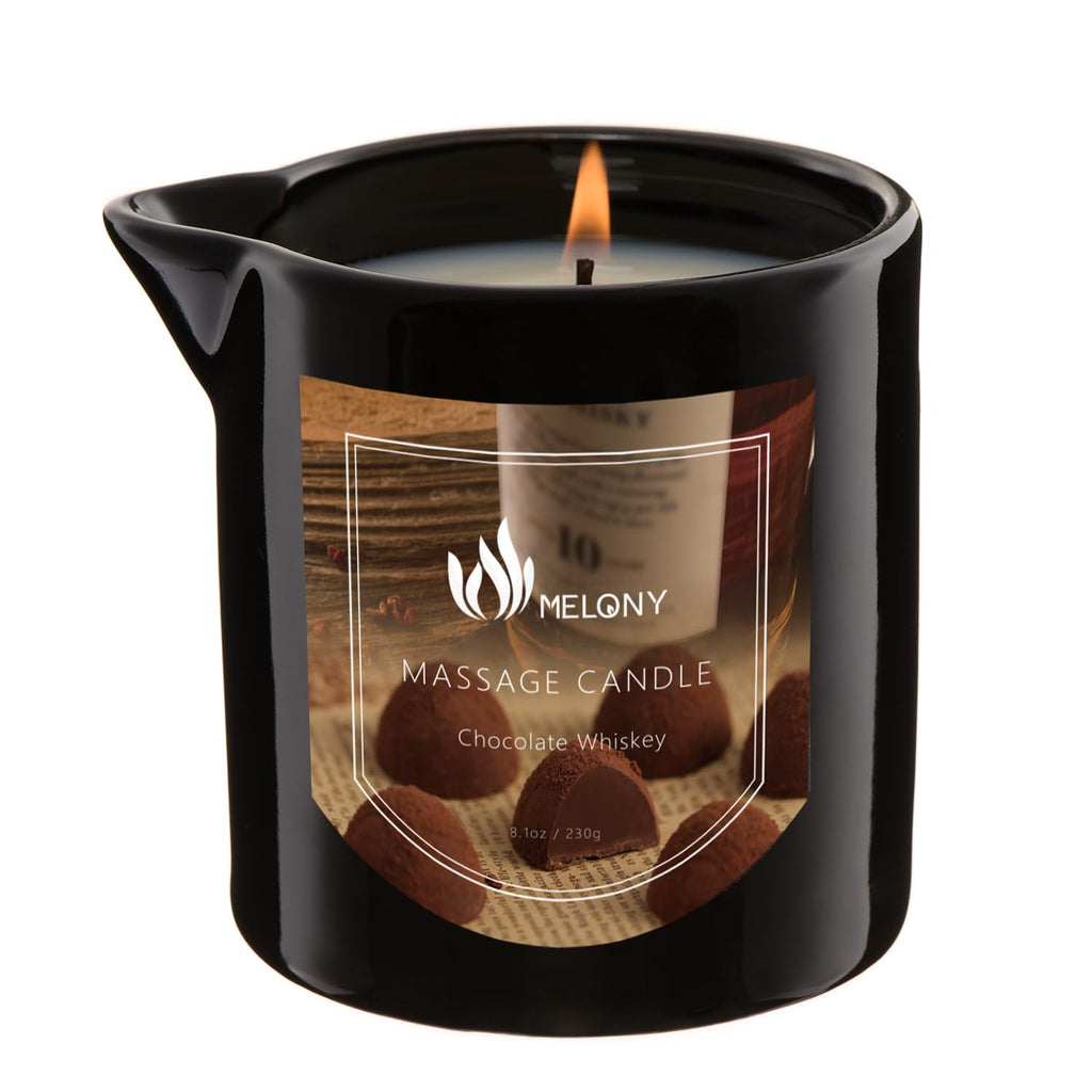 MELONY Massage Oil Candle | 4-in-1 Relaxation | Natural Soy Wax 8.1oz Chocolate Whiskey