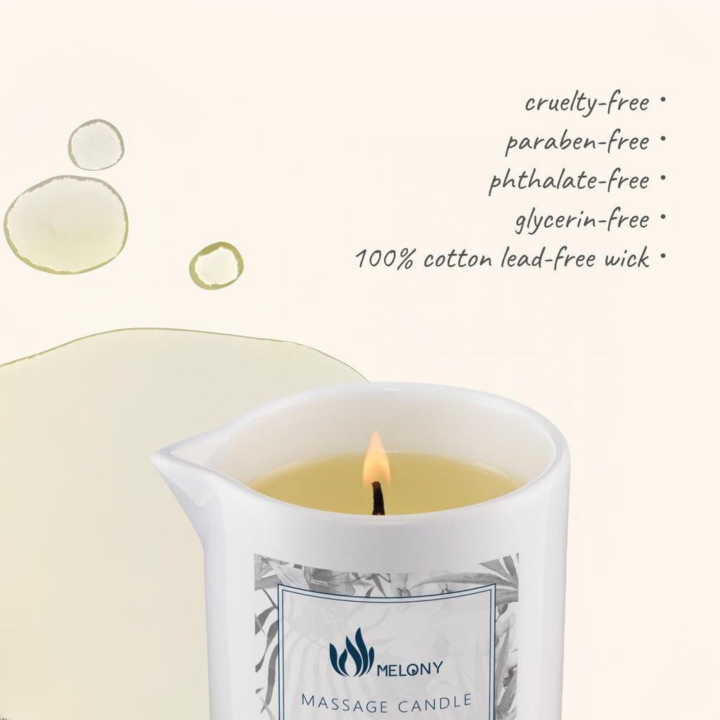 MELONY Massage Oil Candle - Natural Soybean, Moisturizing Body Oil, 8.1 oz, Amber Vanilla