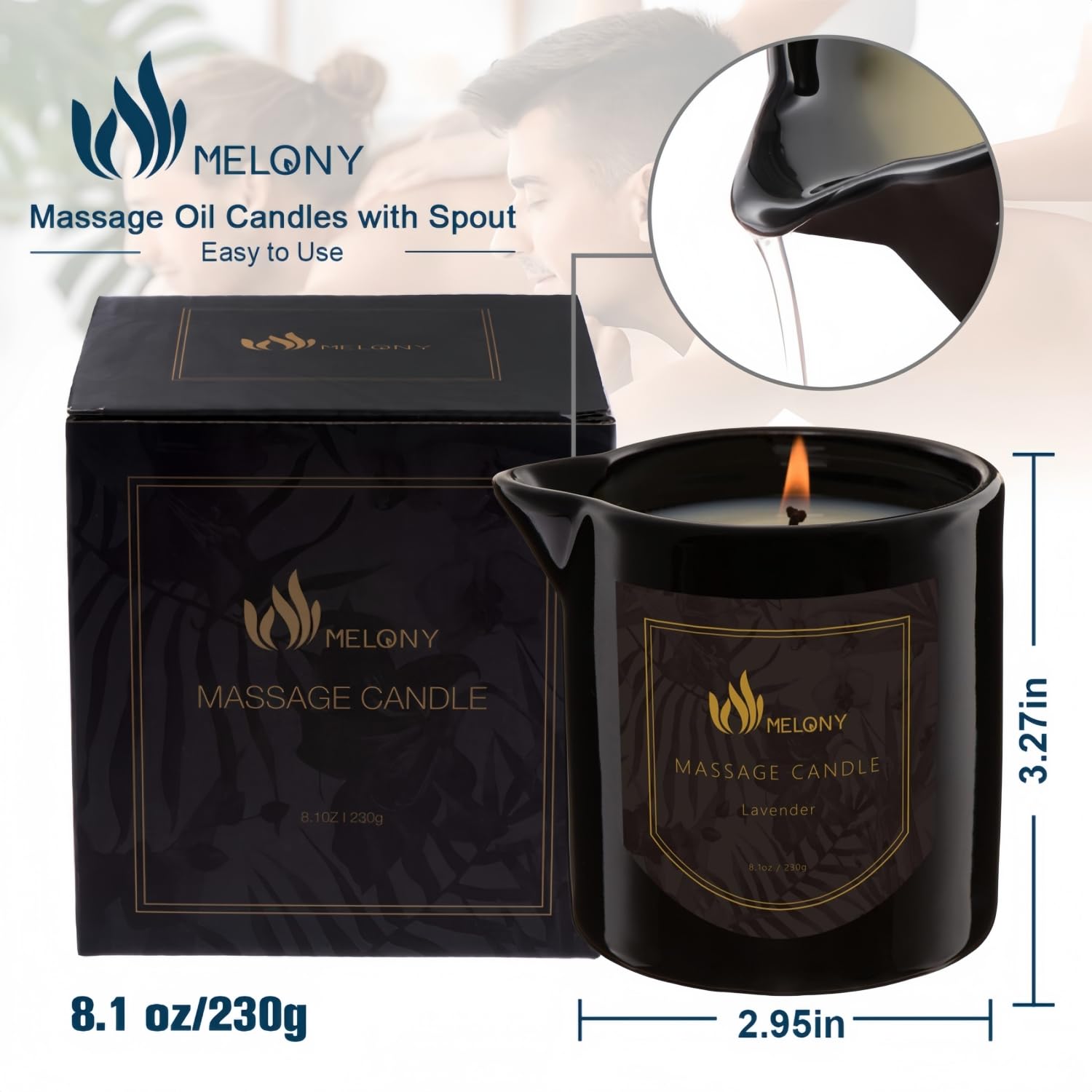 MELONY Massage Oil Candle Lavender – 8.1 oz | Home Spa, Pure Relaxation & Gift for Women & Men