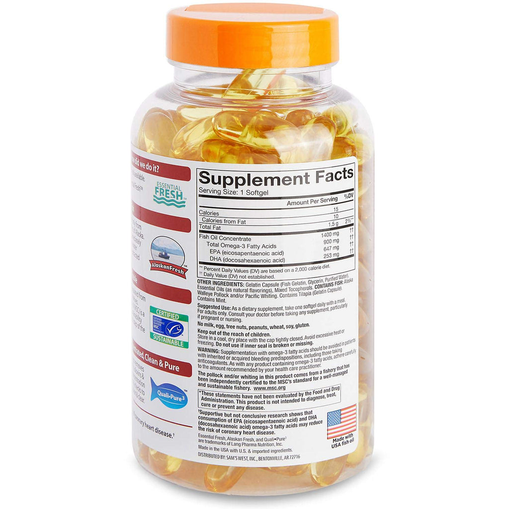 Member's Mark Omega-3 Fish Oil 1400 mg (900 mg EPA/DHA) Enteric Coated, 150 Softgels