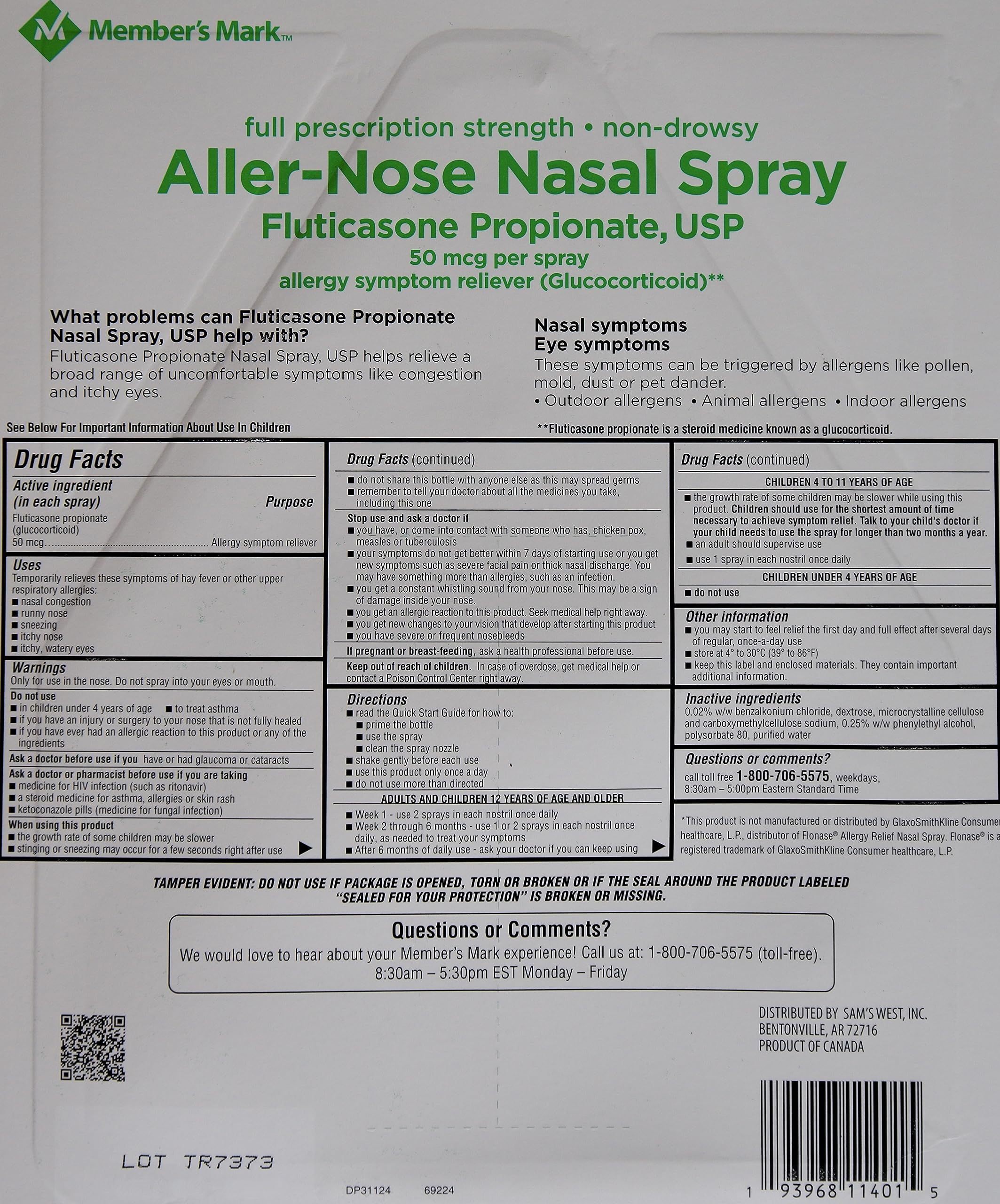 Members Mark Aller-Nose Fluticasone Propionate Nasal Spray 50 mcg - 3.72 FL OZ