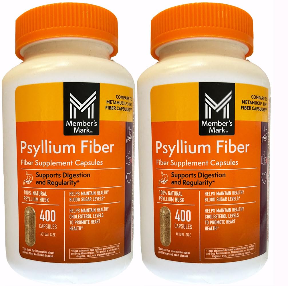 Member's Mark Fiber Capsules 2Pack (400 Count) – Psyllium Husk, Doctor-Recommended Fiber Supplement