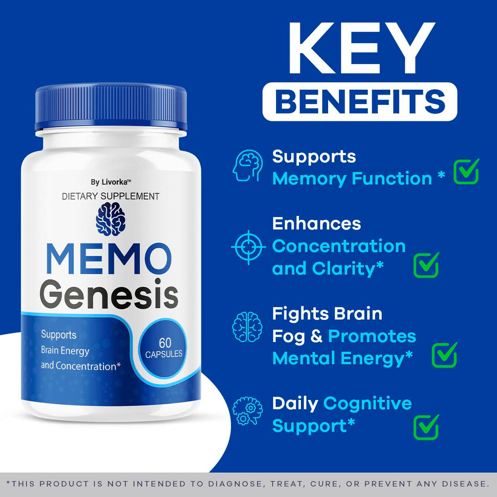 (2 Pack) Memo Genesis Capsules – Brain Health Daily Support, Natural Advanced Formula, 120 Capsules