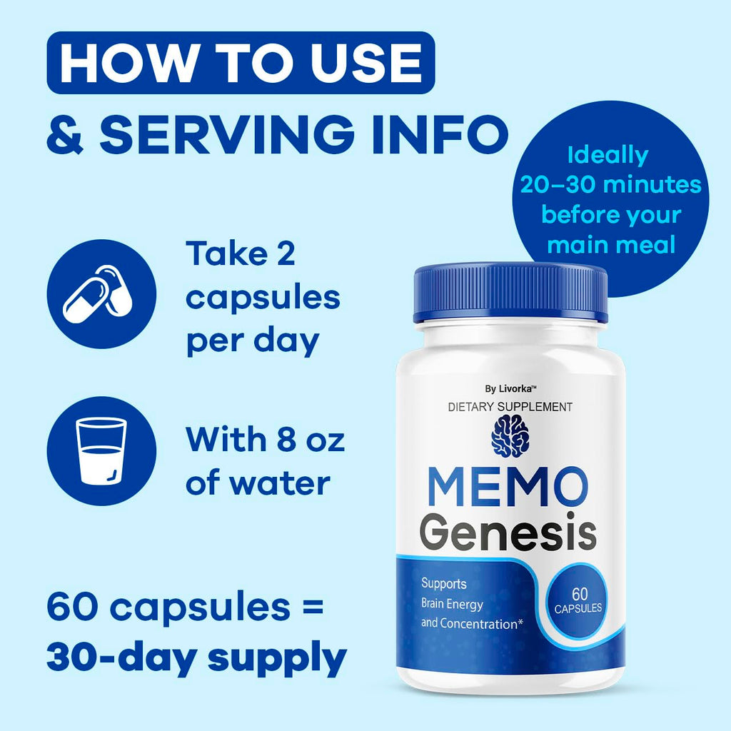 (2 Pack) Memo Genesis Capsules – Brain Health Daily Support, Natural Advanced Formula, 120 Capsules