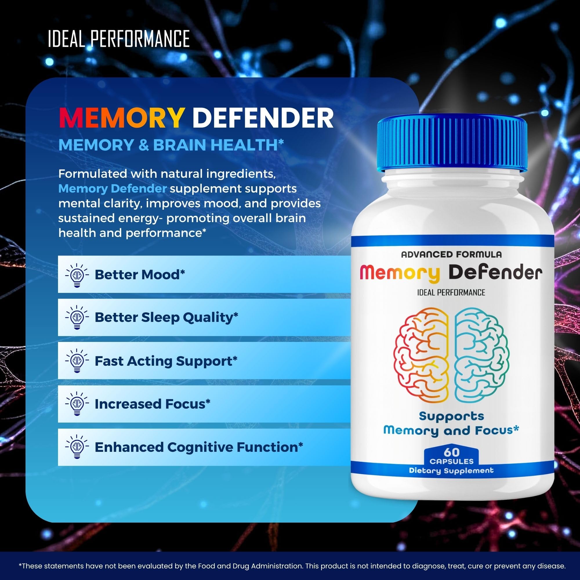 Memory Defender Capsules | MemoryDefender Brain & Memory Supplement Pills – 5 Pack