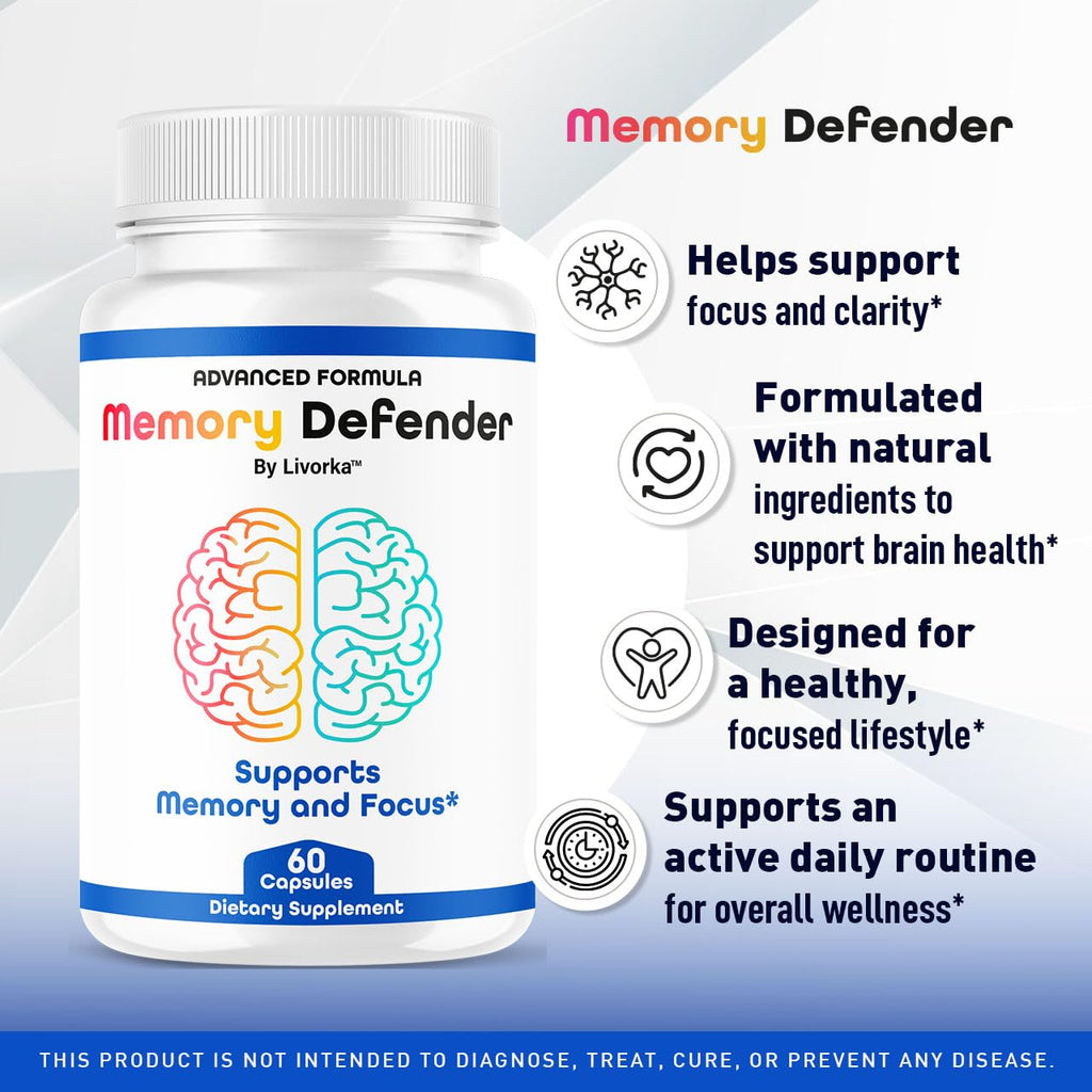 Memory Defender Capsules – Advanced Brain Support Pills, 60 Count