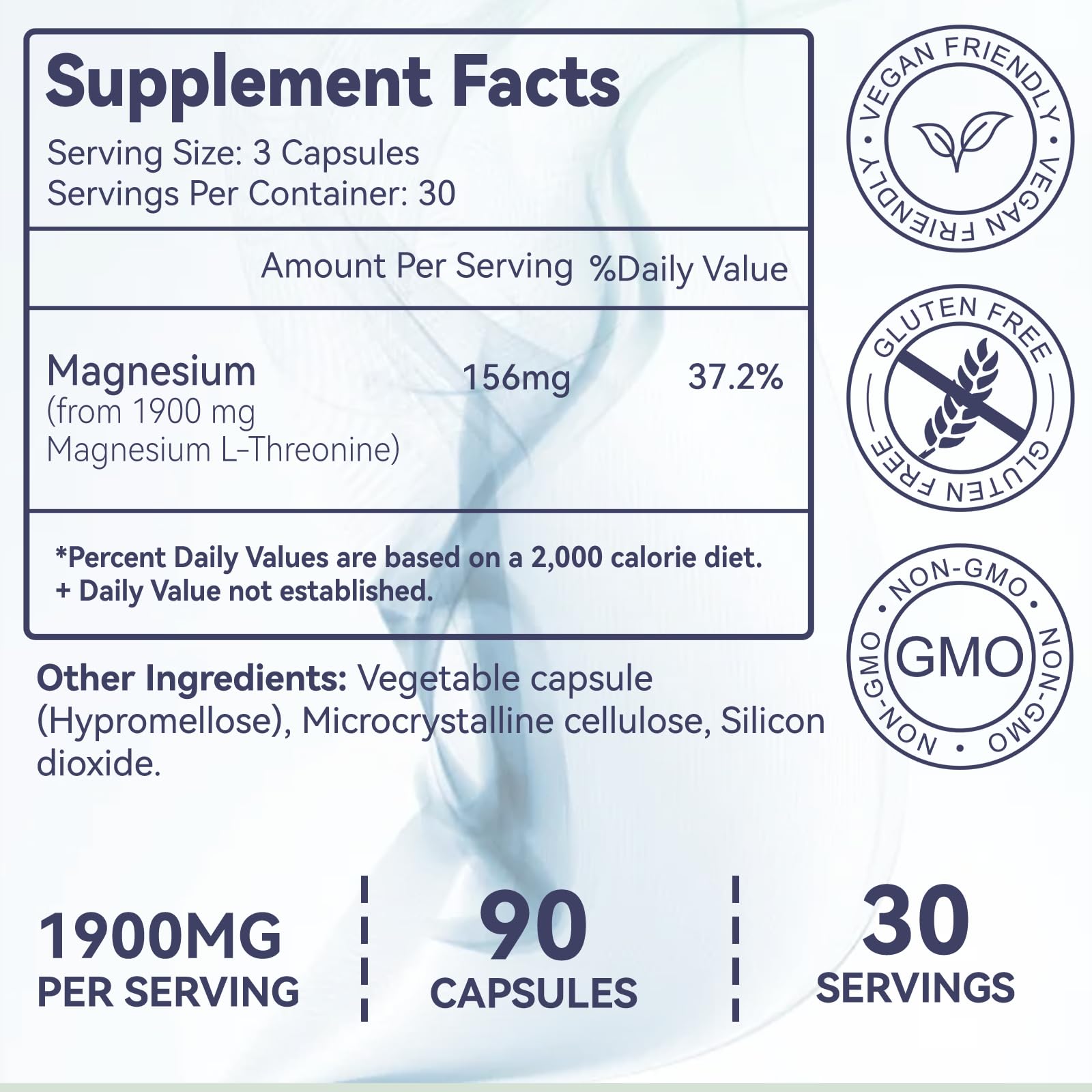 Magnesium L-Threonine, High Absorption Magnesium Supplement,1900mg Magnesium Threonine for Brain Health, Memory Support, Gluten Free, Non-GMO,90 Vegan Capsules