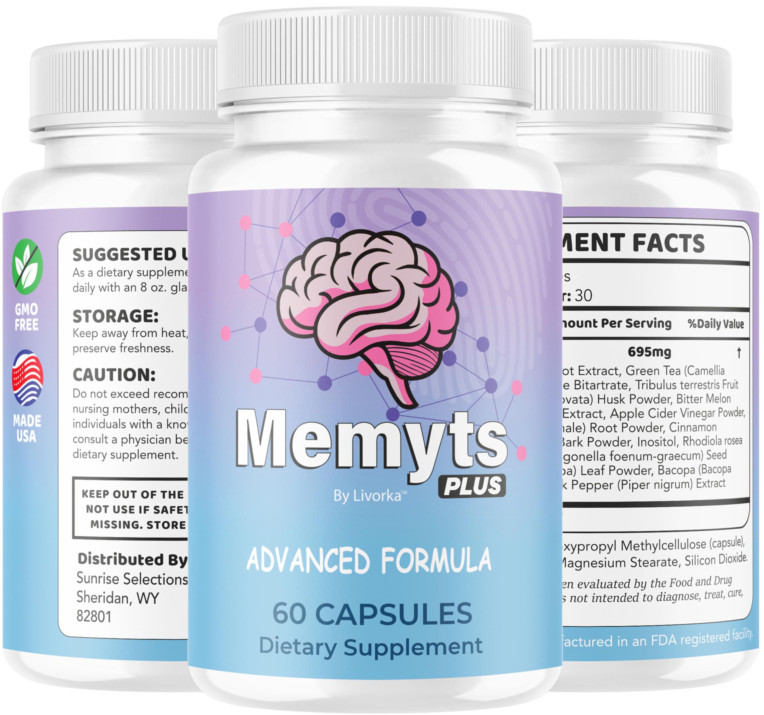 LIVORKA Memyts Plus Capsules – 2-Pack for Brain Energy & Focus | 120 Capsules