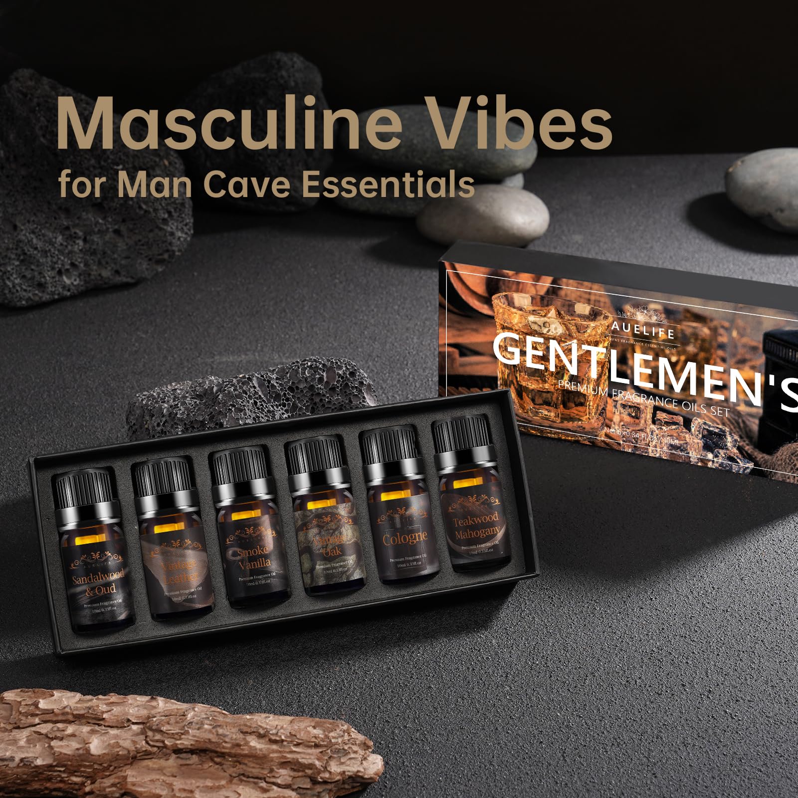 Men Essential Oils Set – 6 Premium Fragrance Oils for Diffusers, Candles & Aromatherapy | Gift Set for Men