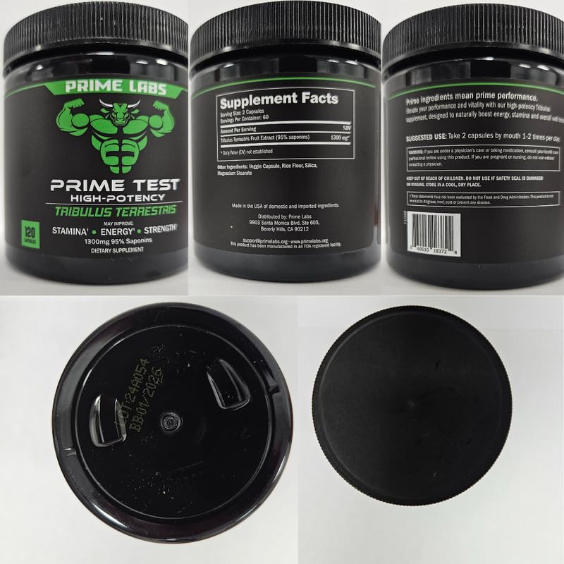 Prime Labs Tribulus Terrestris for Men 1300mg – Enhanced with 95% Saponins – Energy, Vitality, Strength – 120 Count