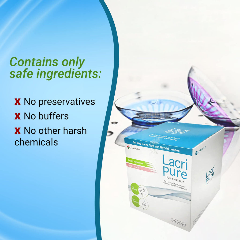 Menicon LacriPure Saline Contact Lens Solution - Rinse & Insertion, 98 Vials (5ml each)