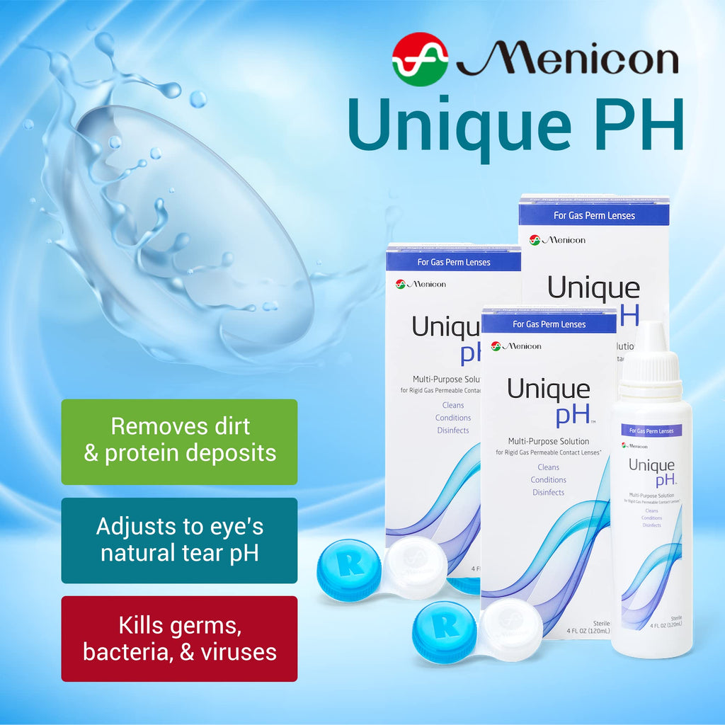 Menicon Unique pH Multi-Purpose Solution with RGP Lens Case - 4 Fl oz Each, 3 Pack