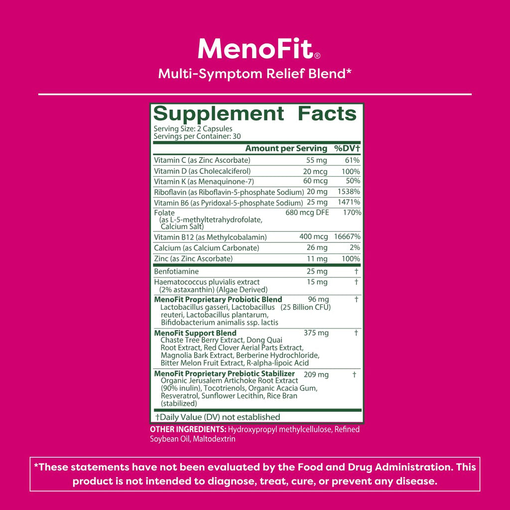 MENOLABS MenoFit: Menopause Probiotic | 60 Capsules for Gut Health, Hot Flashes & Energy