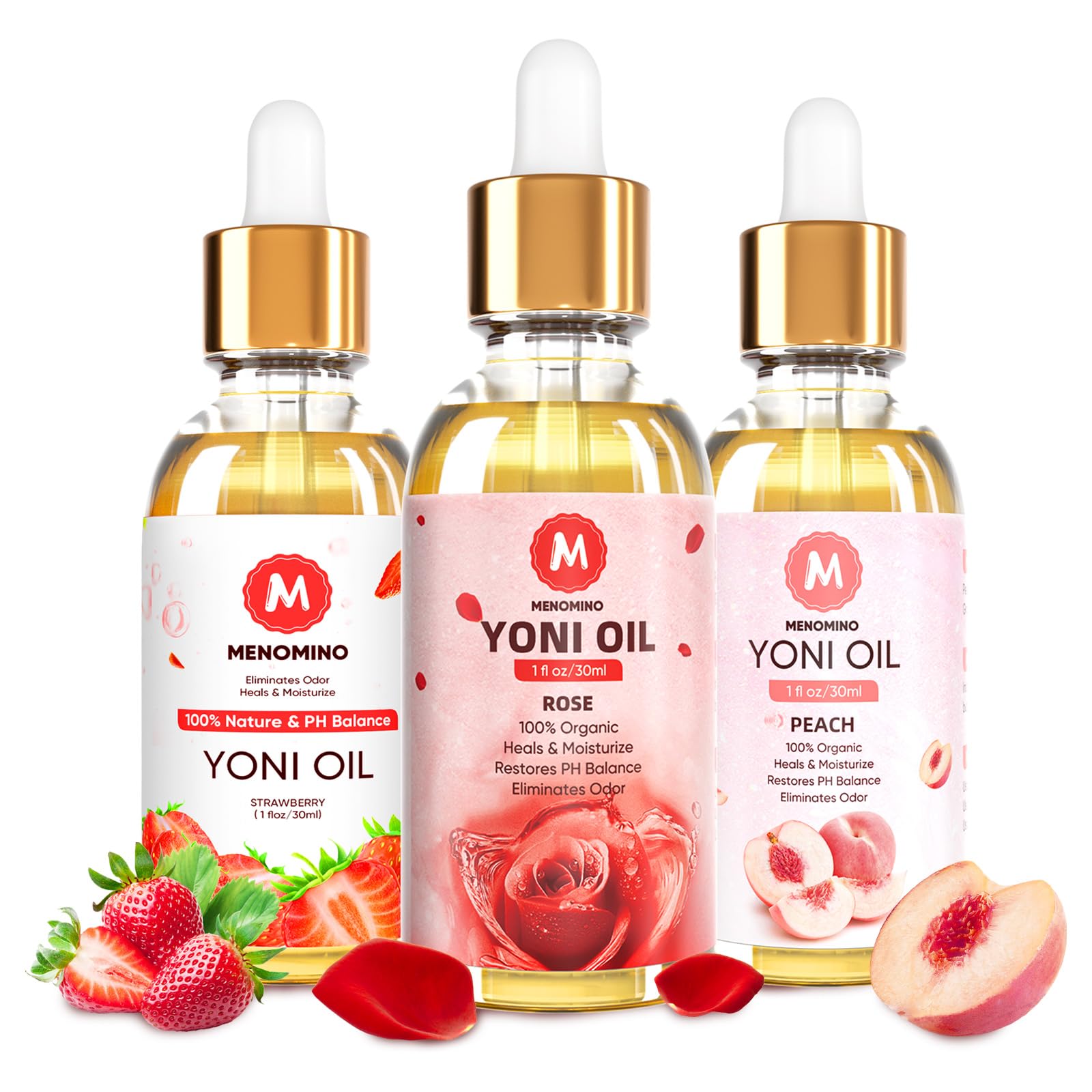 MENOMINO 3 Pack Yoni Oil – Organic Feminine Oil for pH Balance, Deodorant & Vaginal Moisturizer (1 oz each)