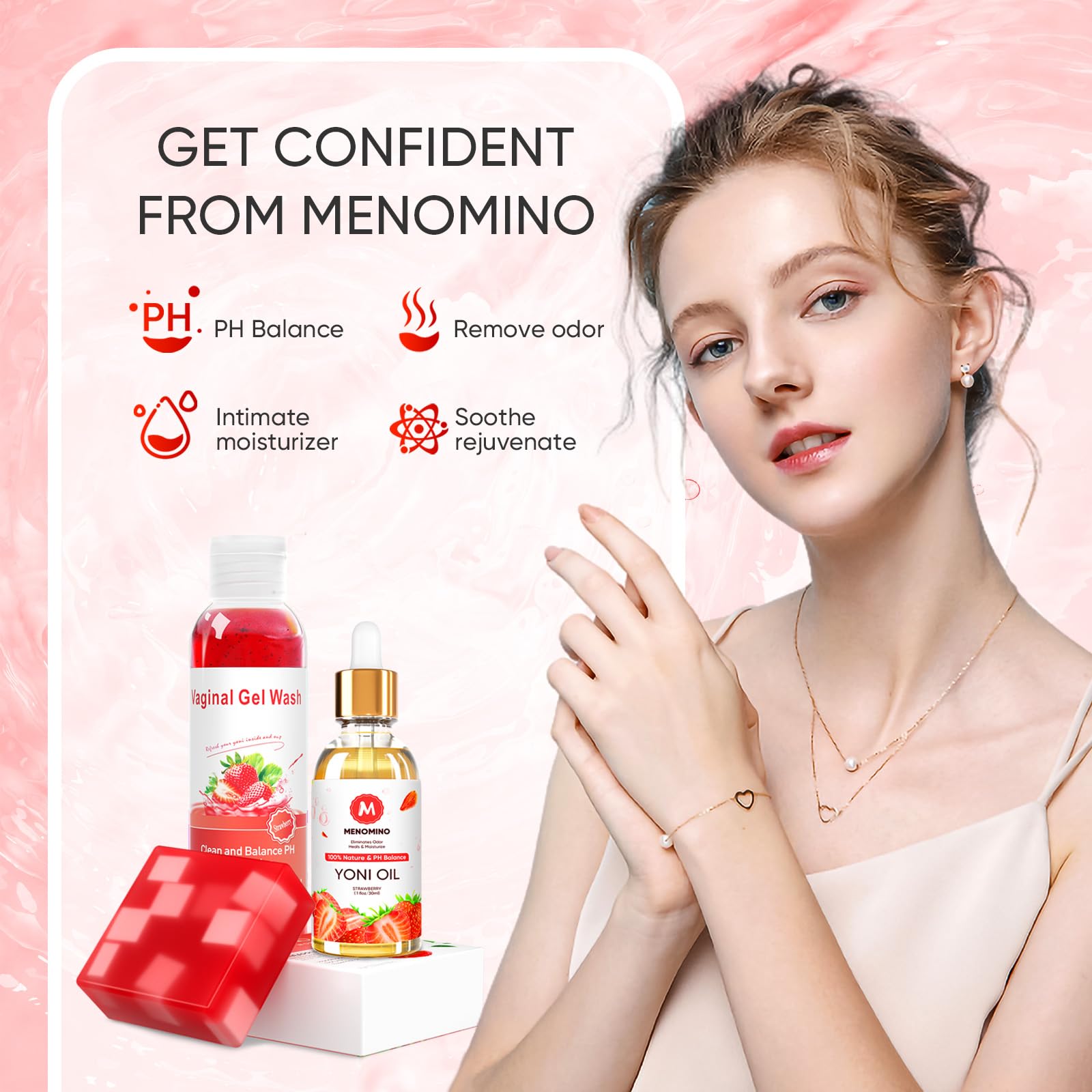 Menomino Feminine Wash, Yoni Bar & Yoni Oil for Women – pH Balanced Intimate Care Set