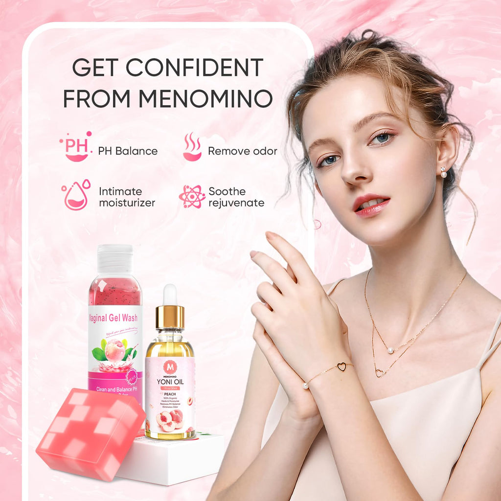 MENOMINO Feminine Wash, Yoni Bar & Yoni Oil for Women | pH Balanced, Peach