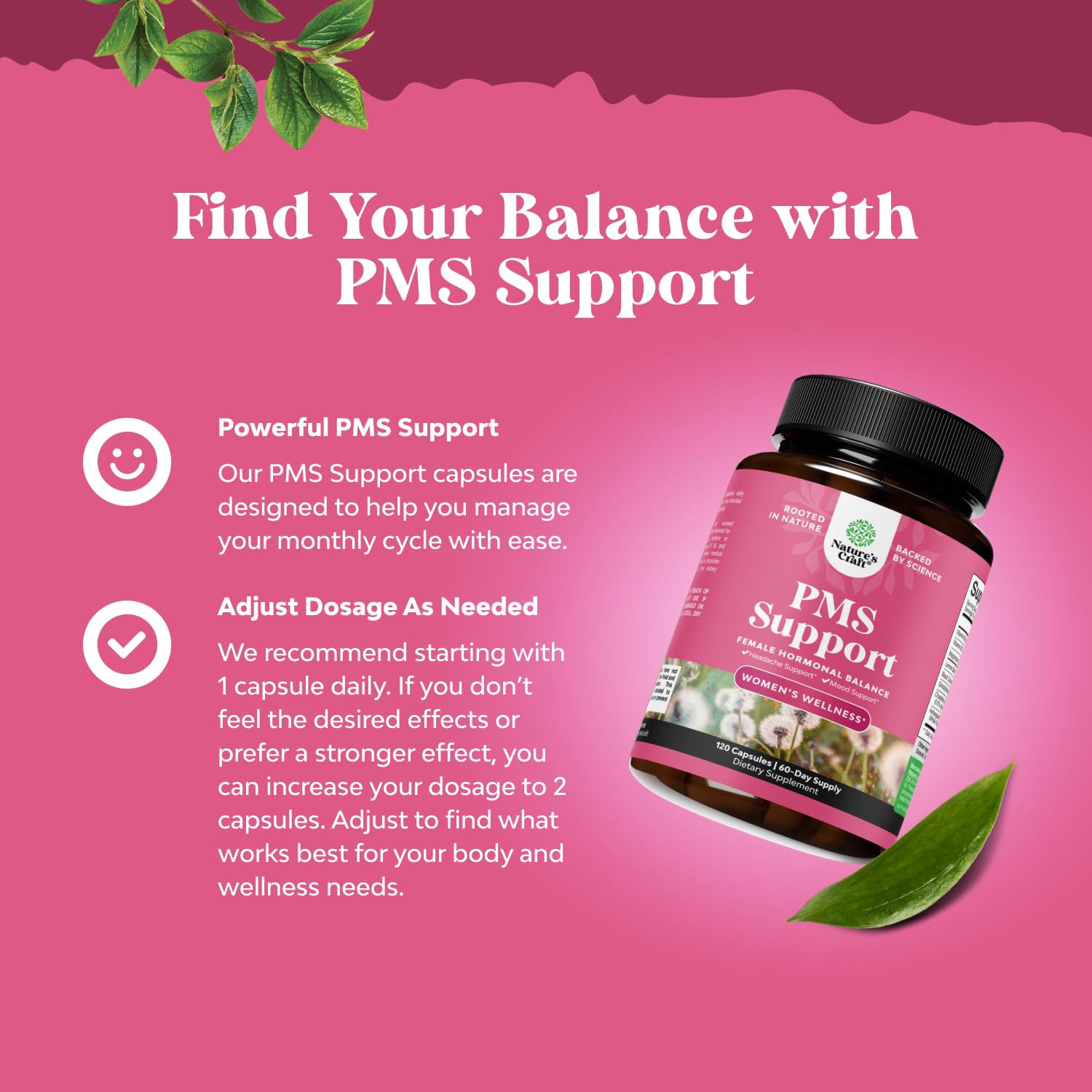 PMS Support for Women | Hormone Balance & Menstrual Comfort (DIM, Chasteberry, Black Cohosh, Ashwagandha) – 120 Ct