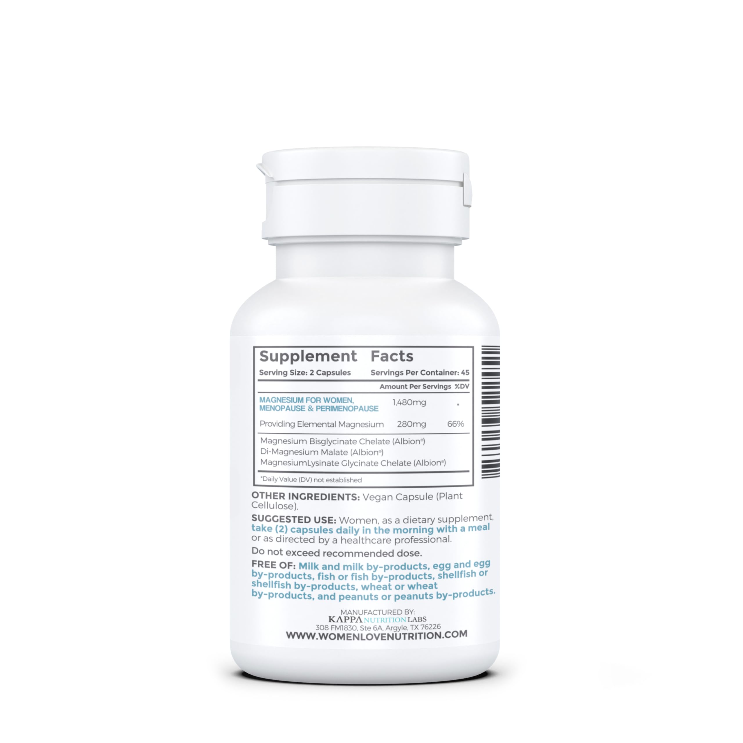 WOMEN LOVE NUTRITION, Magnesium for Women, Menopause & Peromenopause (90 Capsules)