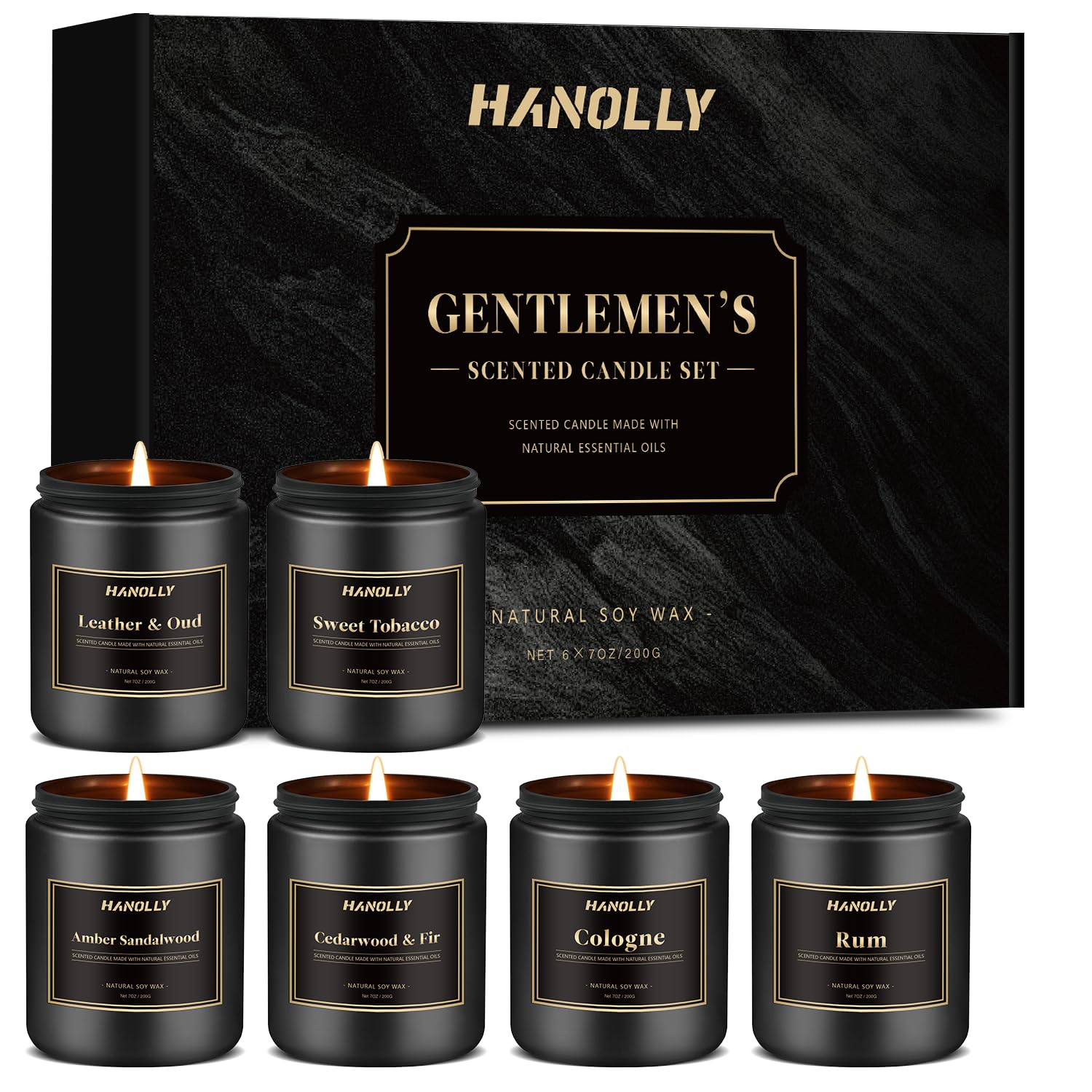 Mens Scented Candle Gift Set – 6-Pack Soy Candles for Men, Gifts for Dad, 42 oz Long-Lasting Aromatherapy Jar Candles