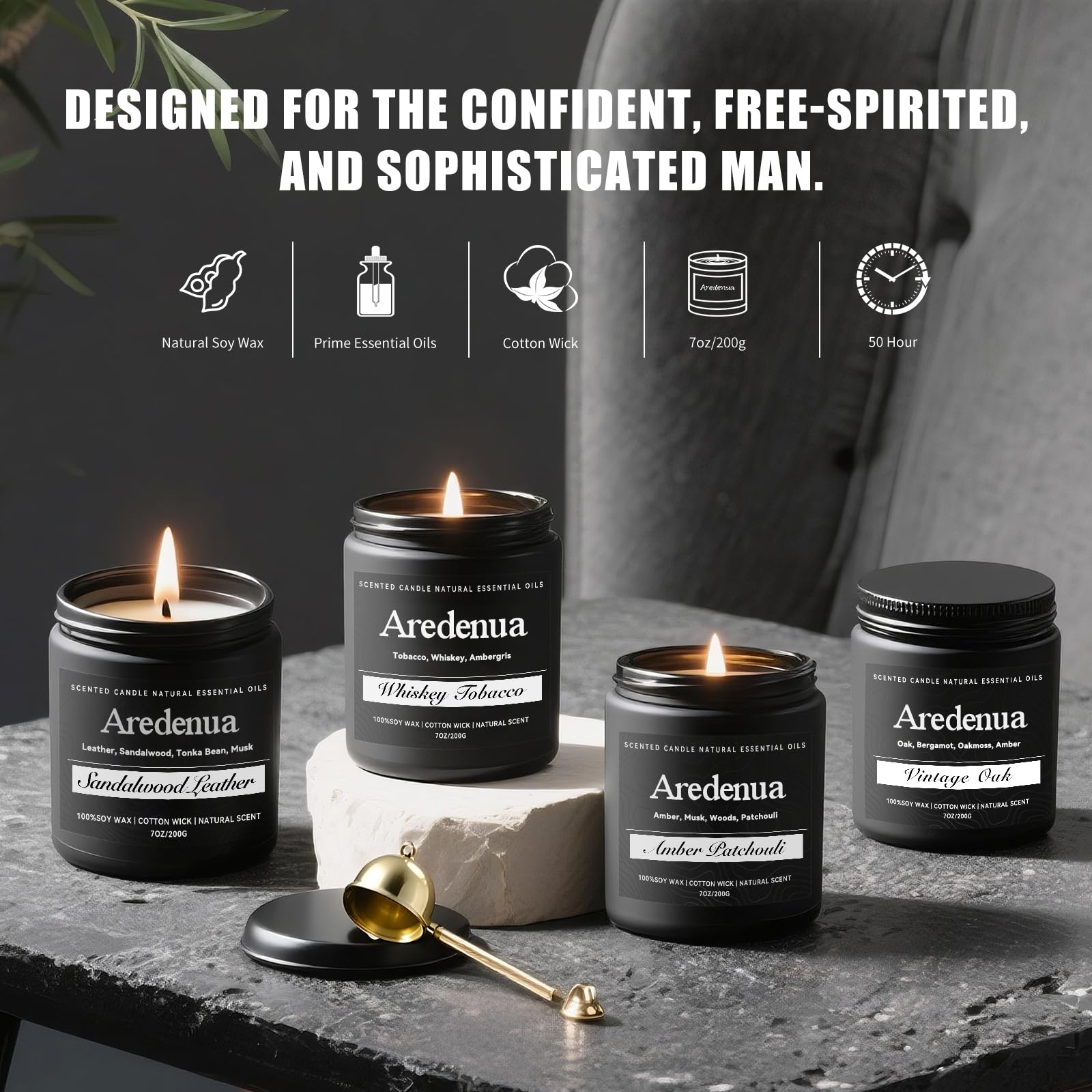 Mens Candle Set – 4 Pack Soy Candles for Men | Masculine Gift Set