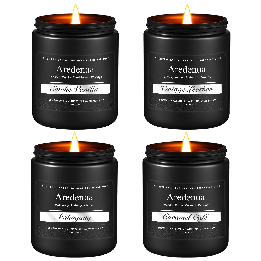 Men's 4-Pack Candle Set: Vintage Leather, Smoke & Vanilla – Soy Candles
