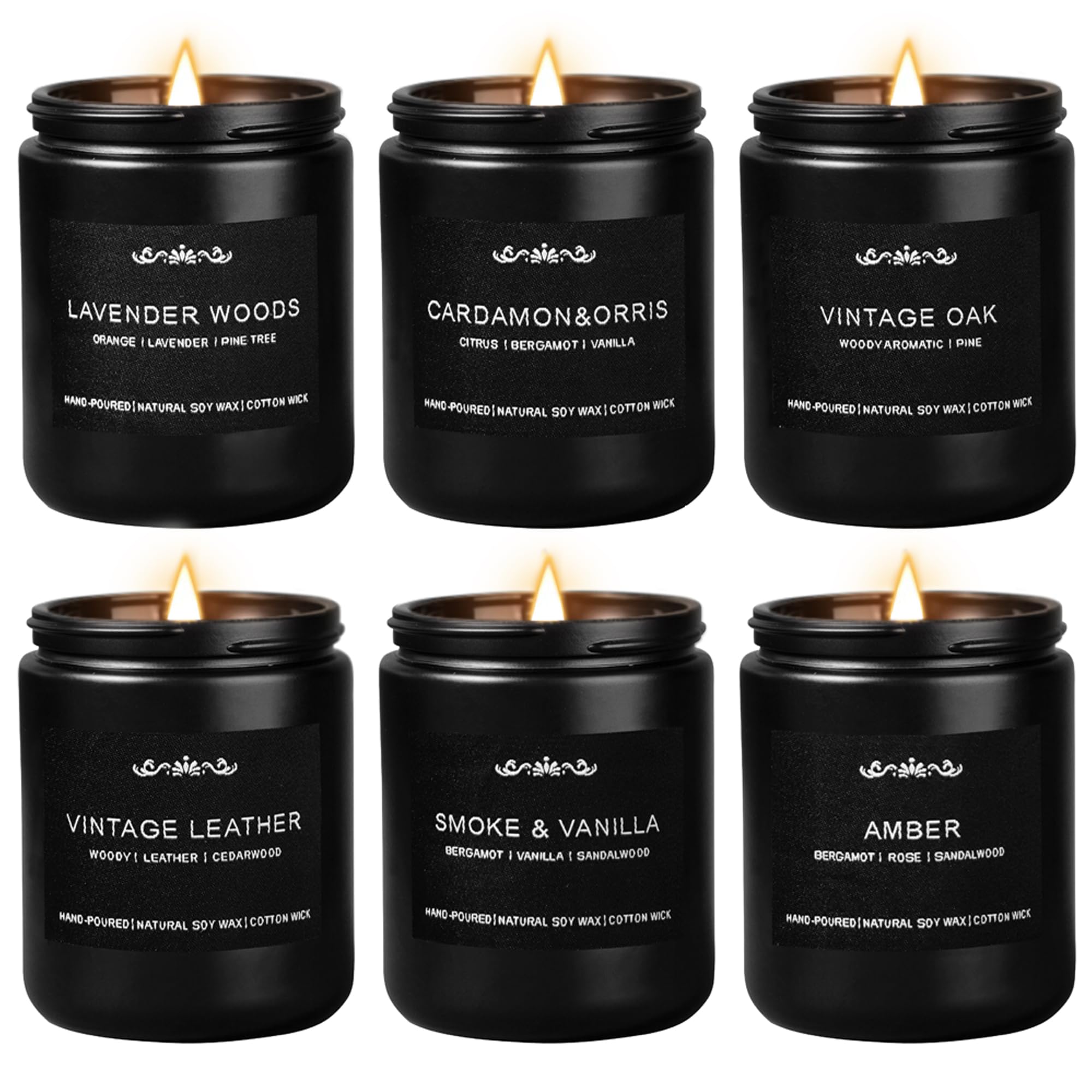 Scented Candles for Men — 6-Pack, 42oz, 300 Hours Burn Time