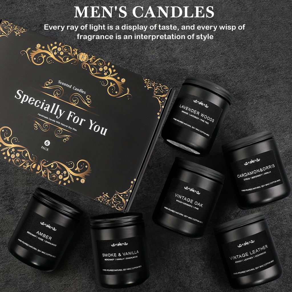 Scented Candles for Men — 6-Pack, 42oz, 300 Hours Burn Time