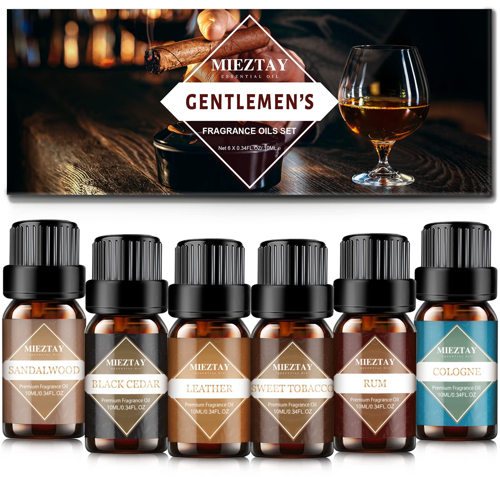Mens Essential Oils Set – 6 Fragrance Oils for Diffuser, Candle & Soap Making