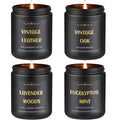 Men's Scented Candles - 4 Pack Soy Candles (28oz, 200h) Leather, Oak, Lavender & Eucalyptus