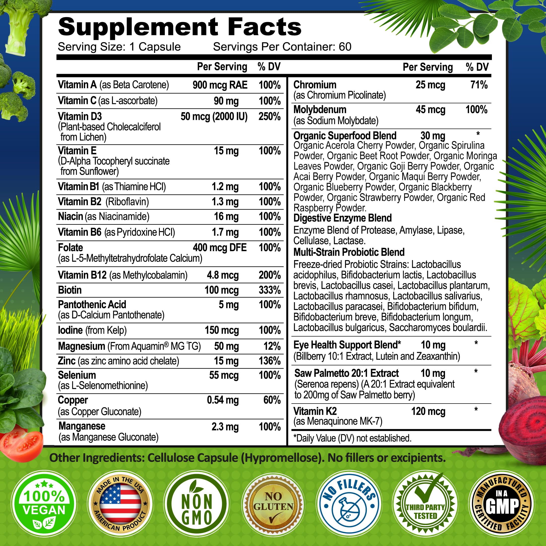 Men's Daily Multivitamin 50+ - Vegan Methylated Multivitamin for Men 50+