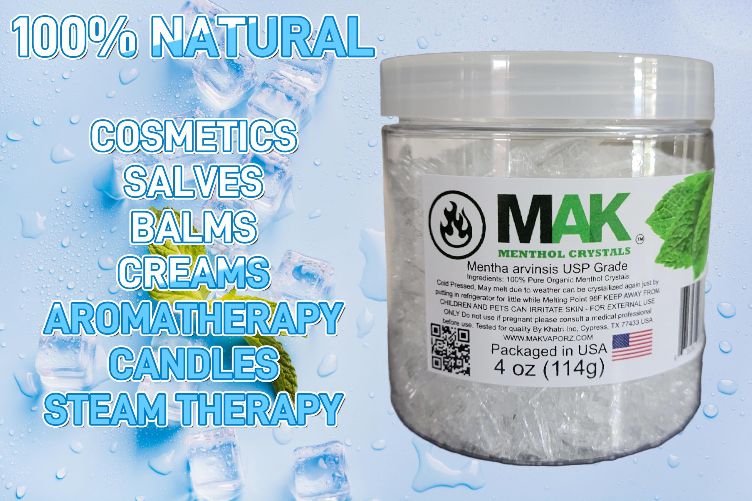 Mak Menthol Crystals 4 oz – Pure Organic 100% Natural Mentha Arvensis