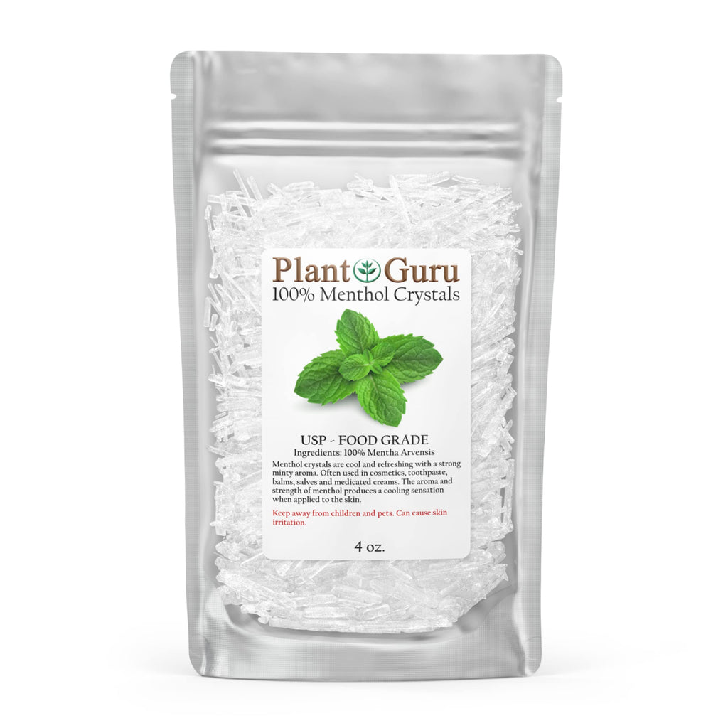 Menthol Crystals 4 oz – Mentha Arvensis 100% Pure Natural USP Food Grade for Cosmetics, Balms, Salves, Creams & Soap Making