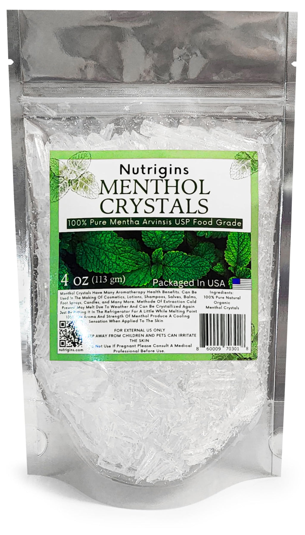Menthol Crystals 100% Pure Organic Spa Quality - 4OZ Resealable Bag