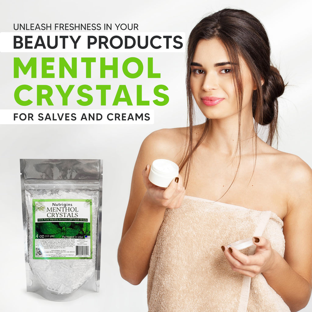 Menthol Crystals 100% Pure Organic Spa Quality - 4OZ Resealable Bag