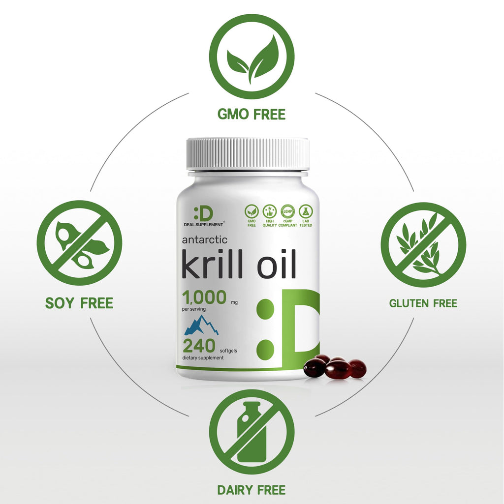Antarctic Krill Oil 1,000mg – 240 Softgels | Mercury Free, No Fishy Taste | Omega-3 EPA/DHA