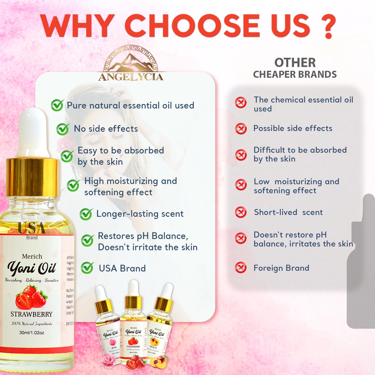 MERICH Natural Yoni Oil - Floral Detox, pH Balance, Odor Control | Rose
