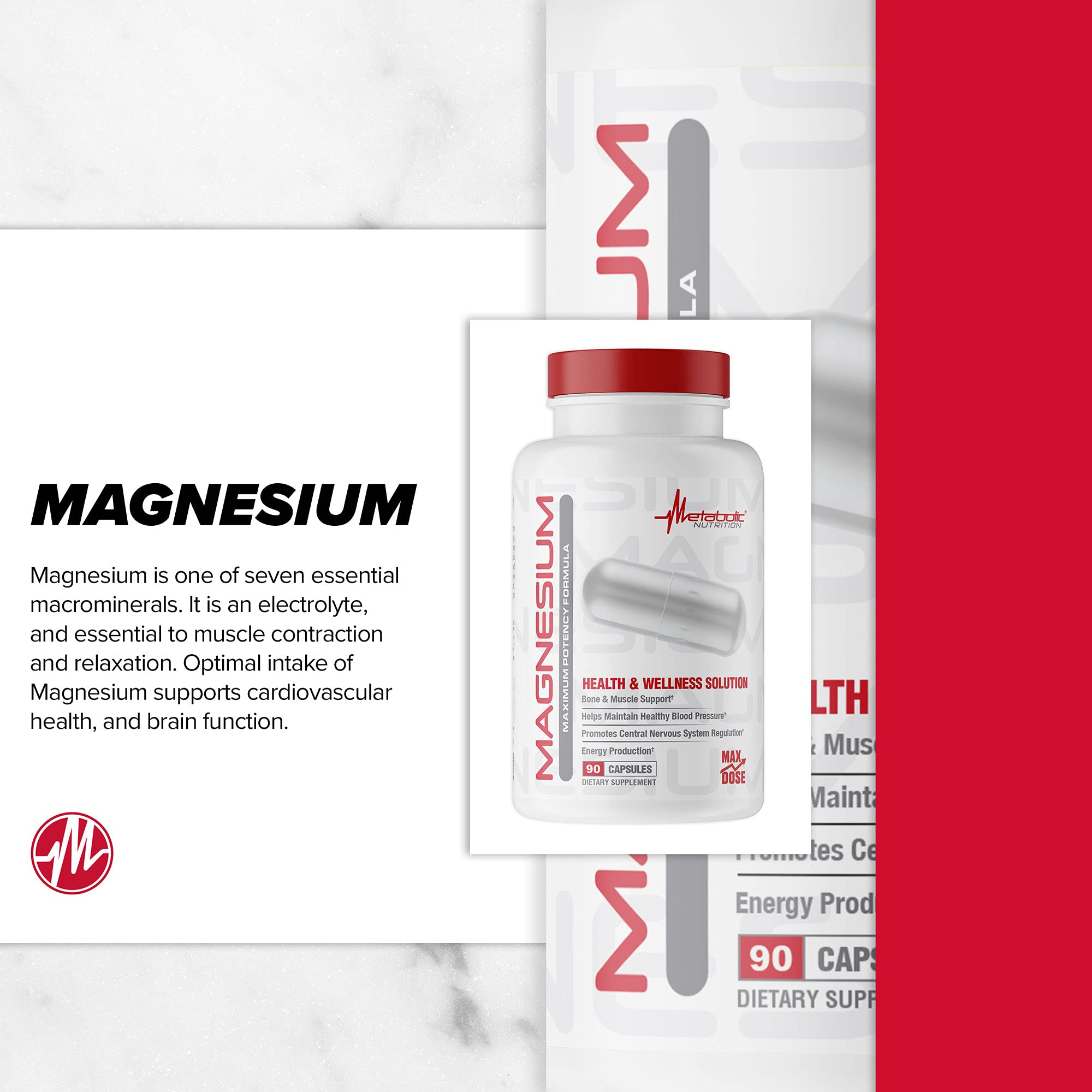 Metabolic Nutrition Magnesium 650mg per Serving | Non-GMO, Vegan, Gluten Free | 90 Capsules