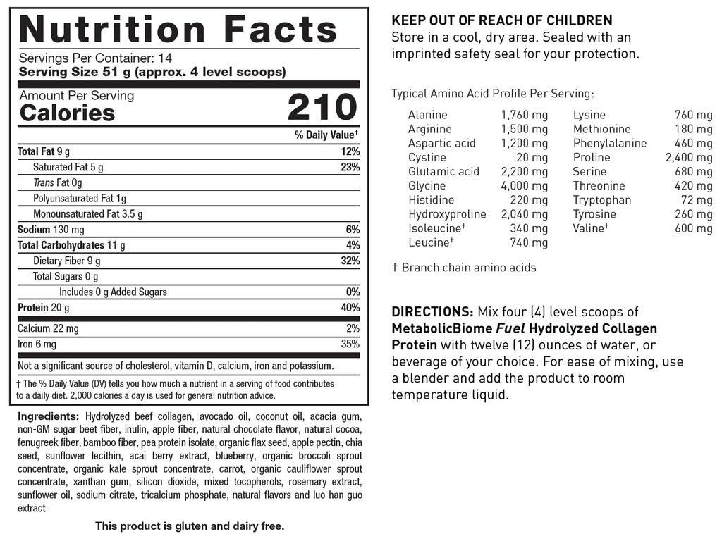 MetabolicBiome Fuel: Hydrolyzed Collagen Protein, Chocolate – 14 Servings
