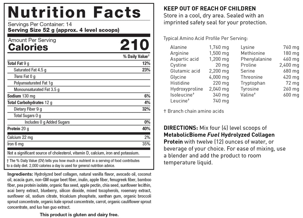 MetabolicBiome Fuel Vanilla Hydrolyzed Collagen Protein – 20g Protein
