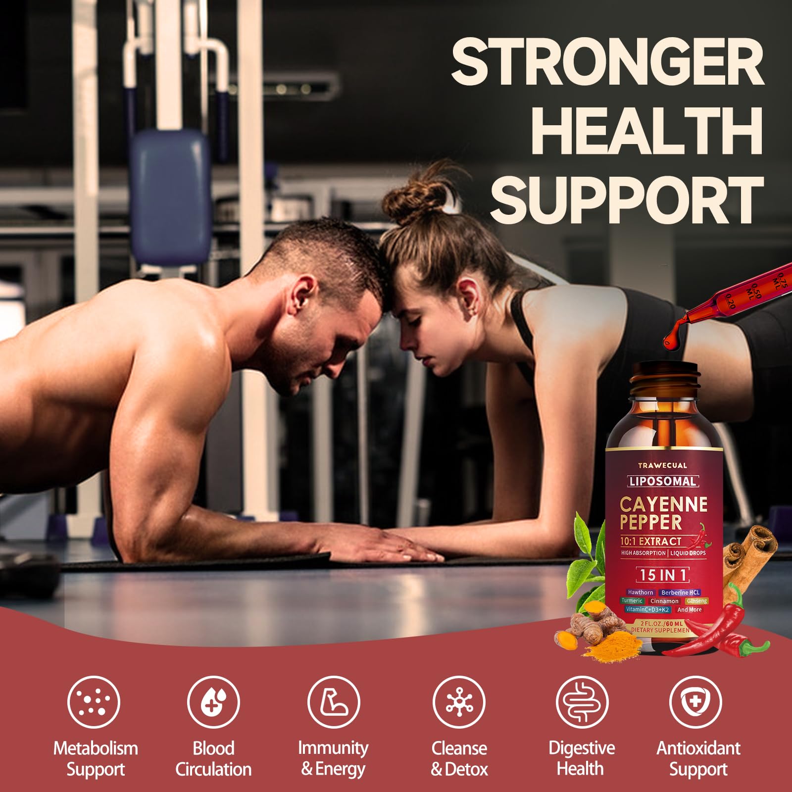 Liposomal Cayenne Pepper Liquid Drops – 15-in-1 Formula with D3, K2, Berberine for Circulation, Metabolism & Digestion | 1 fl oz