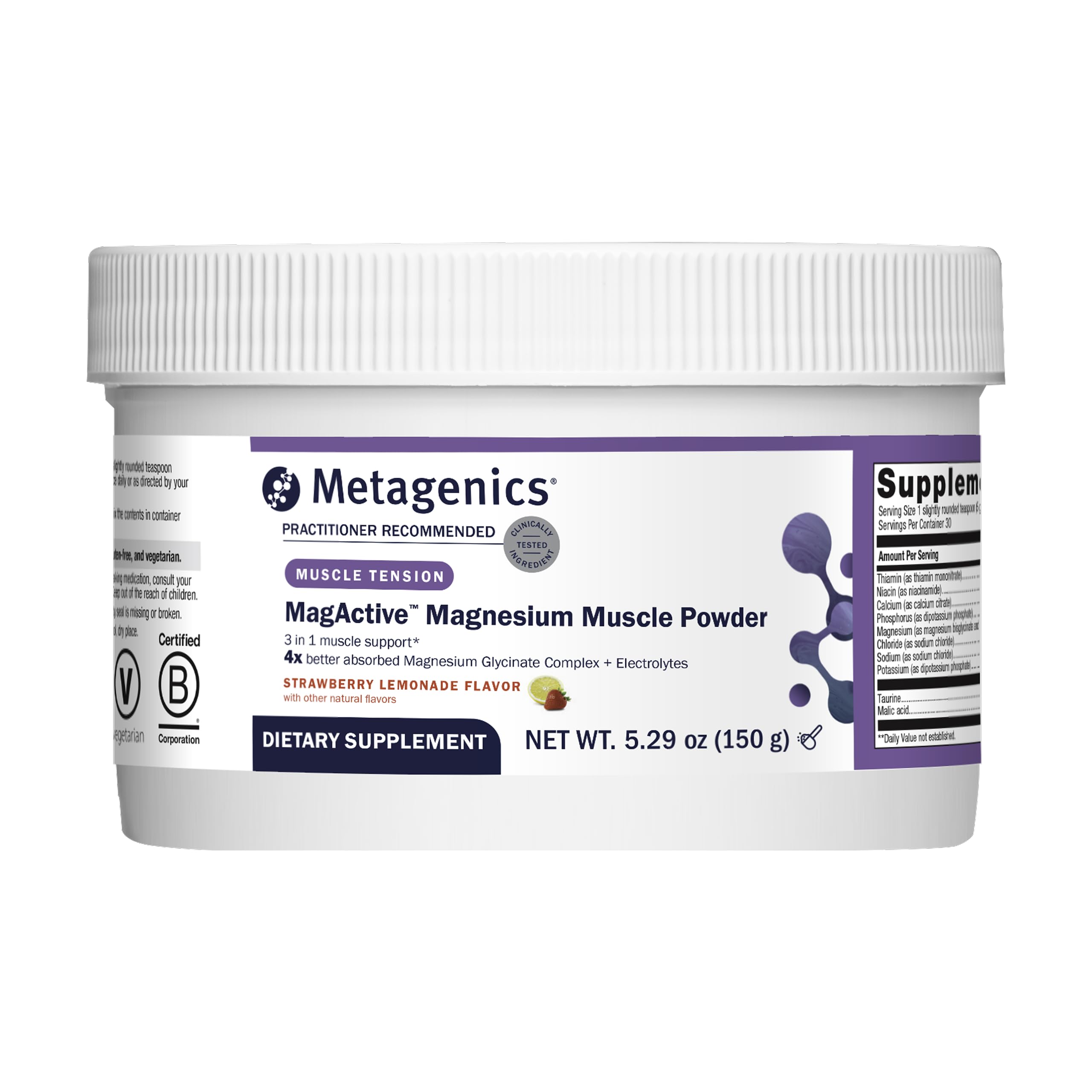 Metagenics MagActive Magnesium Muscle Powder – Fast-Absorb Recovery, 150 g Strawberry Lemonade